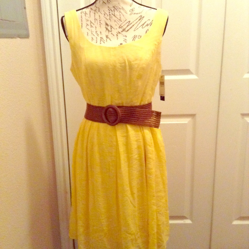 NWT AB Studio Belted Yellow Fit & flare dress